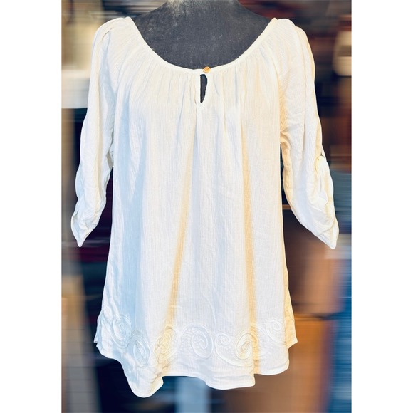 Lucky Brand Tops - Lucky Brand White Crinkle Gauze Embroidered Peasant Blouse Top Small